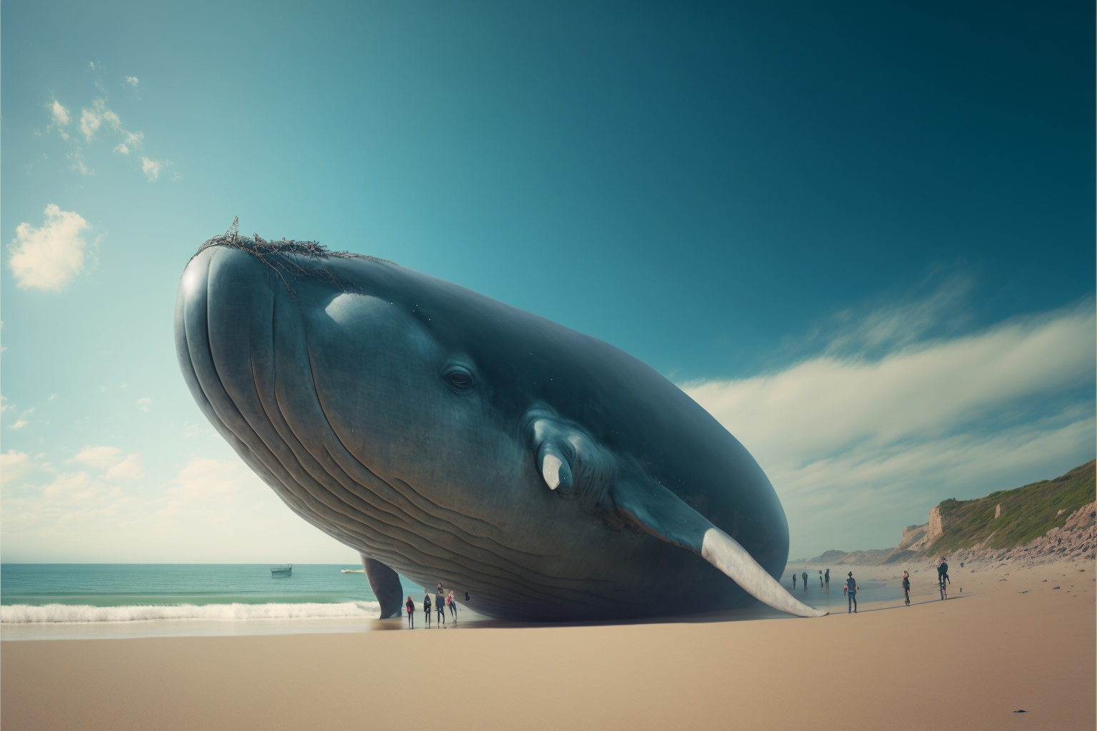giant beached whale, panorama, photorealistic --ar 3:2 --v 4