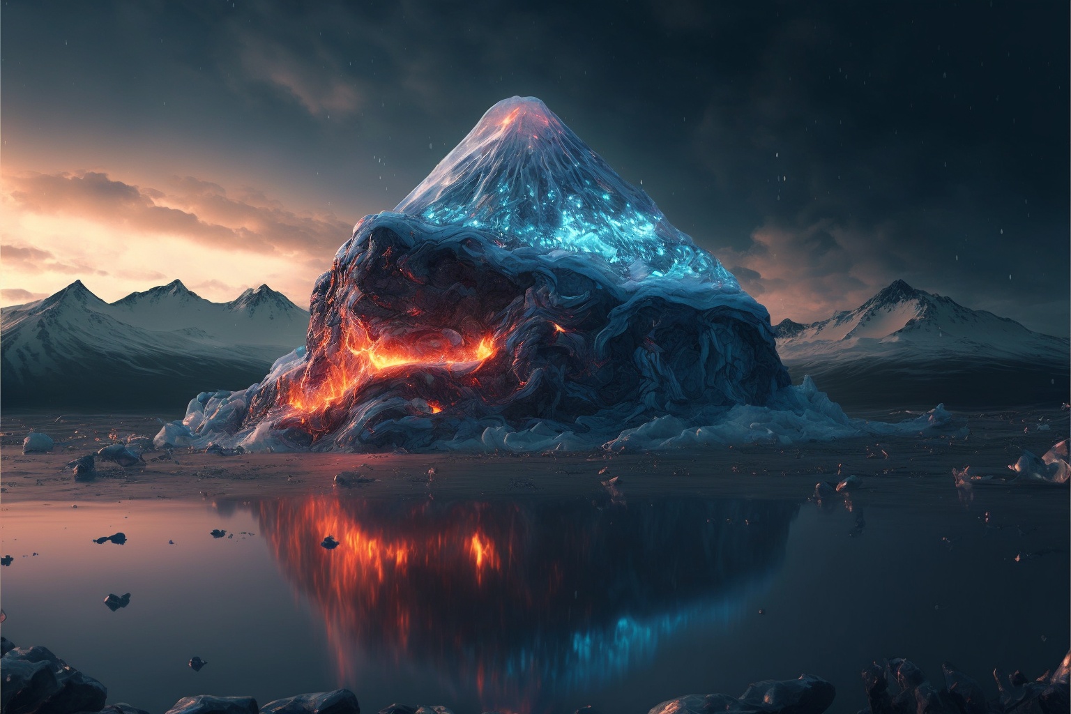 a volcano made of ice, cinematic lighting, photorealistic --ar 3:2